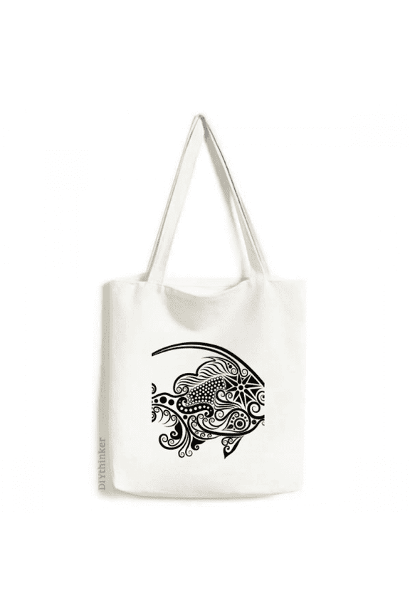 Line Drawing Fish Pattern Tote Canvas Bag Shopping Satchel Casual Handbag