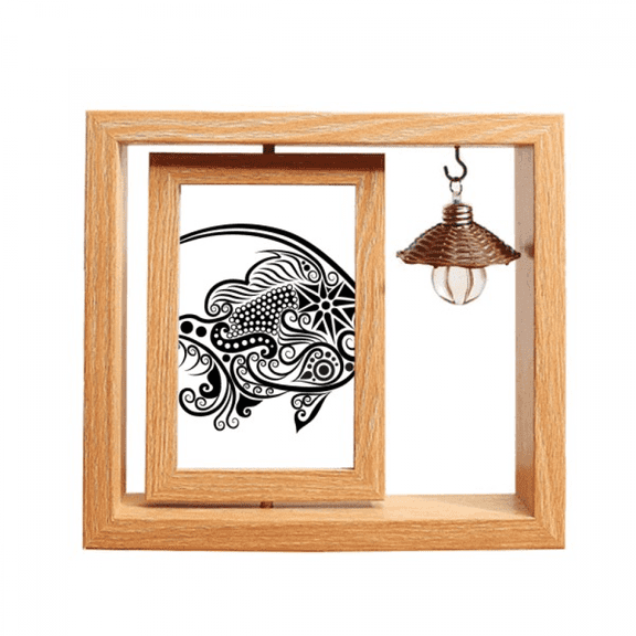 Line Drawing Fish Pattern Wooden Rotating Picture Photo Frame 4x6