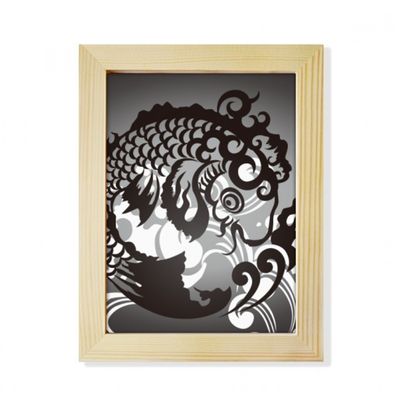 Line Drawing Fish Wave Pattern Desktop Adorn Photo Frame Display Art Painting Wooden