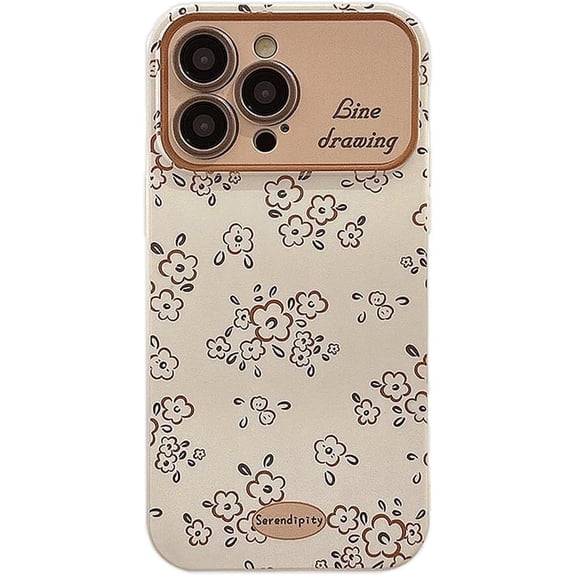 Line Drawing Flower Large Camera Lens Protector Soft for iPhone Case (Beige,iPhone 12 Pro Max)