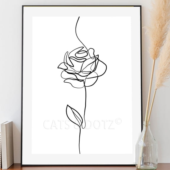 Line Drawing Flower Print Rose Print Rose Line Drawing Modern Decor Wall Art Minimalist Flower Print Rose Art