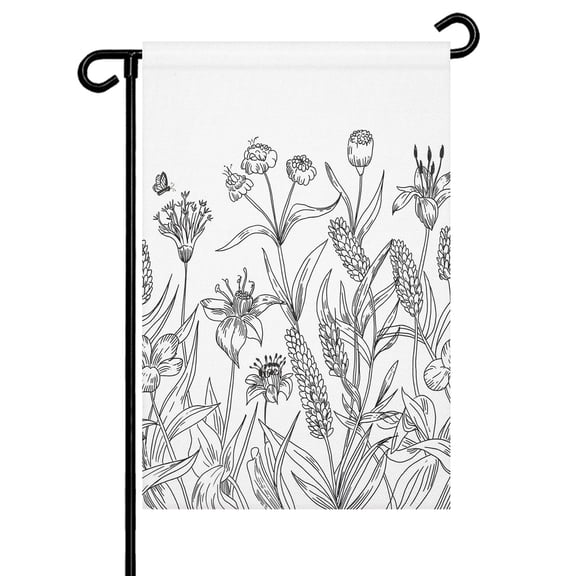 Line Drawing Flowers Garden Flag 12x18 Inch Flower Sketch Double Sided Small Decorative Garden Flags for Outside, Outdoor Yard Porch Lawn Decoration