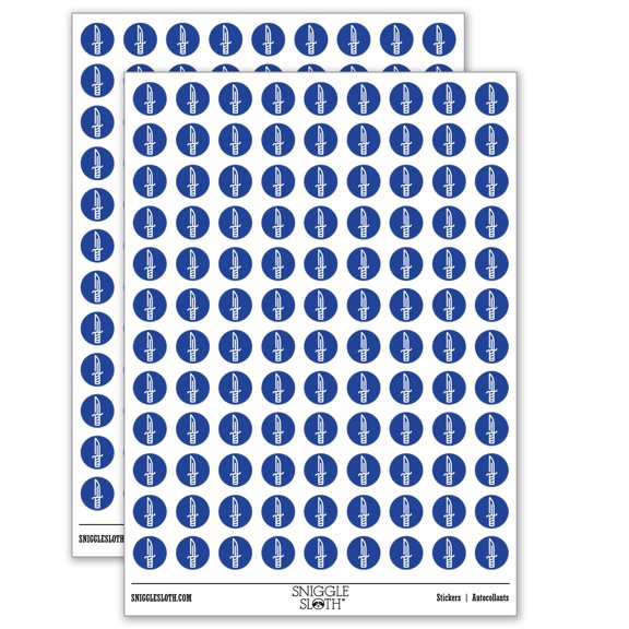 Line Drawing Knife Dagger Rogue Weapon Blade 200+ Round Stickers - Matte Finish - 0.50" Size - Dark Blue