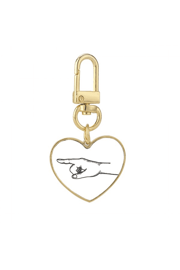 Line Drawing Left Gesture Pattern Gold Heart Keychain Metal Keyring Holder
