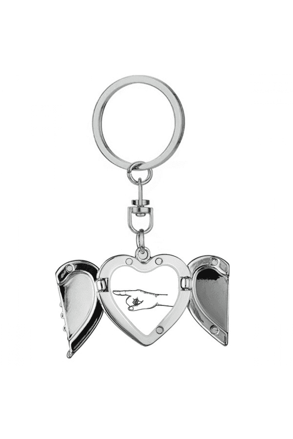 Line Drawing Left Gesture Pattern Heart Angel Wing Key Chain Holder