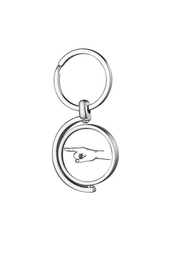 Line Drawing Left Gesture Pattern Rotating Keychain Metal Keyring Holder