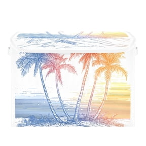 Line Drawing Palm Trees Rainbow Colored Foldable Storage Bin with Lid and Handle Collapsible Storage Box 16.5 x 12.6 x 11.8 inches