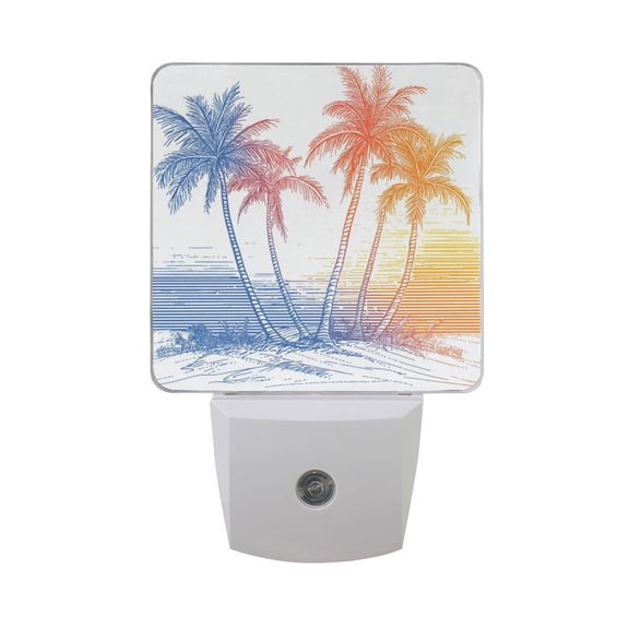 Line Drawing Palm Trees Rainbow Colored LED Night Light with Smart Sensor Plug Into Wall Dusk to Dawn 2 packs