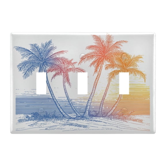 Line Drawing Palm Trees Rainbow Colored Light Switch Cover Electrical Outlet Cover Replaceable Wall Plates 3-Gang