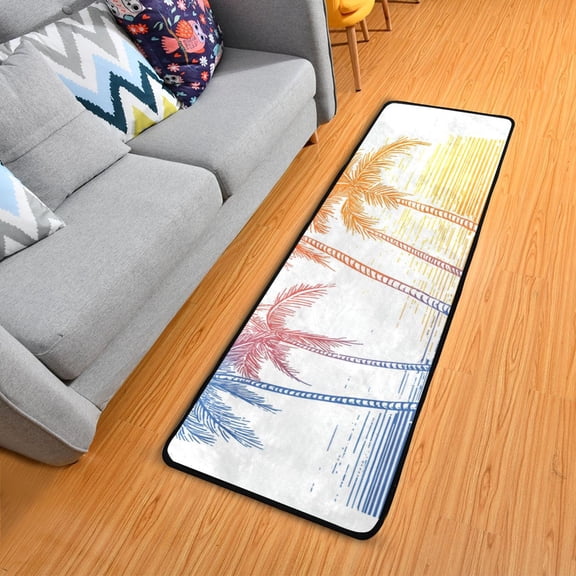 Line Drawing Palm Trees Rainbow Colored Long Floor Mat Runner Rug Area Mat Noise Reduction Water Absorbent Non-Slip 72" x 24"