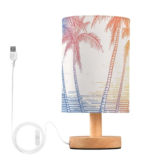 Line Drawing Palm Trees Rainbow Colored Table Lamp with USB Port LED Warm Light Lamp Night Light Home Decor