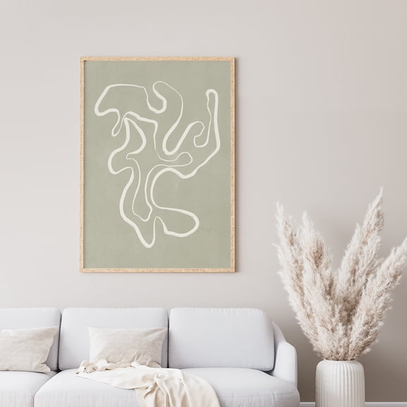 Line Drawing Print, Sage Green Wall Art, Fine One Line Art, Minimalist Line Art, Large Abstract Print