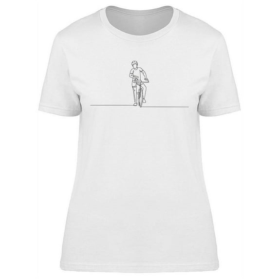 Line Drawing Young Agile Cyclist T-Shirt Women -Image by Shutterstock, Female Small