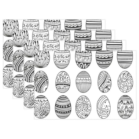 Line Easter Eggs 12×18 inch Placemats Heat Resistant Washable Foldable Rectangular Placemats Set Decoration Indoor Outdoor for Kitchen Dining Table 6PCs