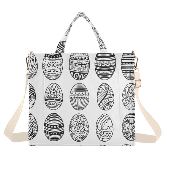 Line Easter Eggs Corduroy Tote Bag Handbag Large Messenger Bag Shoulder Crossbody Zipper Bag Purse