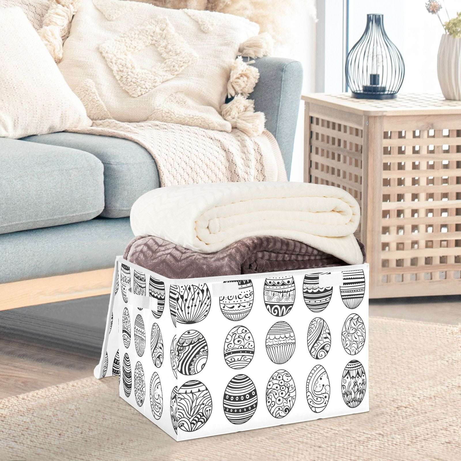 Line Easter Eggs Storage Basket Foldable Laundry Basket Shelf Kids Toy Storage Container Organizer with Handles