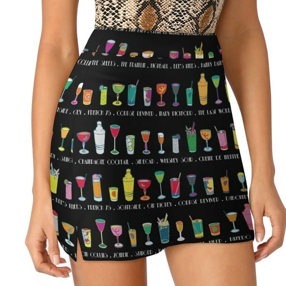 Line Em Up!-Prohibition Cocktails Pattern On Black By Cecca Women's skirt Aesthetic skirts New Fashion Short Skirts Prohibition