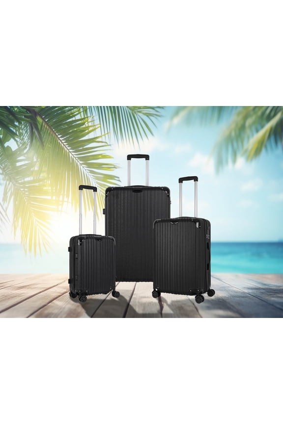 Line Embossed Hard Leather Luggage Set, Three-Piece Suitcase Set, Customs Lock, Black