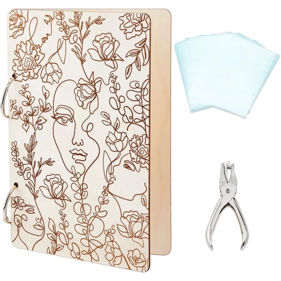 Line Figures Greeting Card Organizer Abstract Lines Postcard Binder Wooden Cards Keeper Storage 2-Rings Photo Album