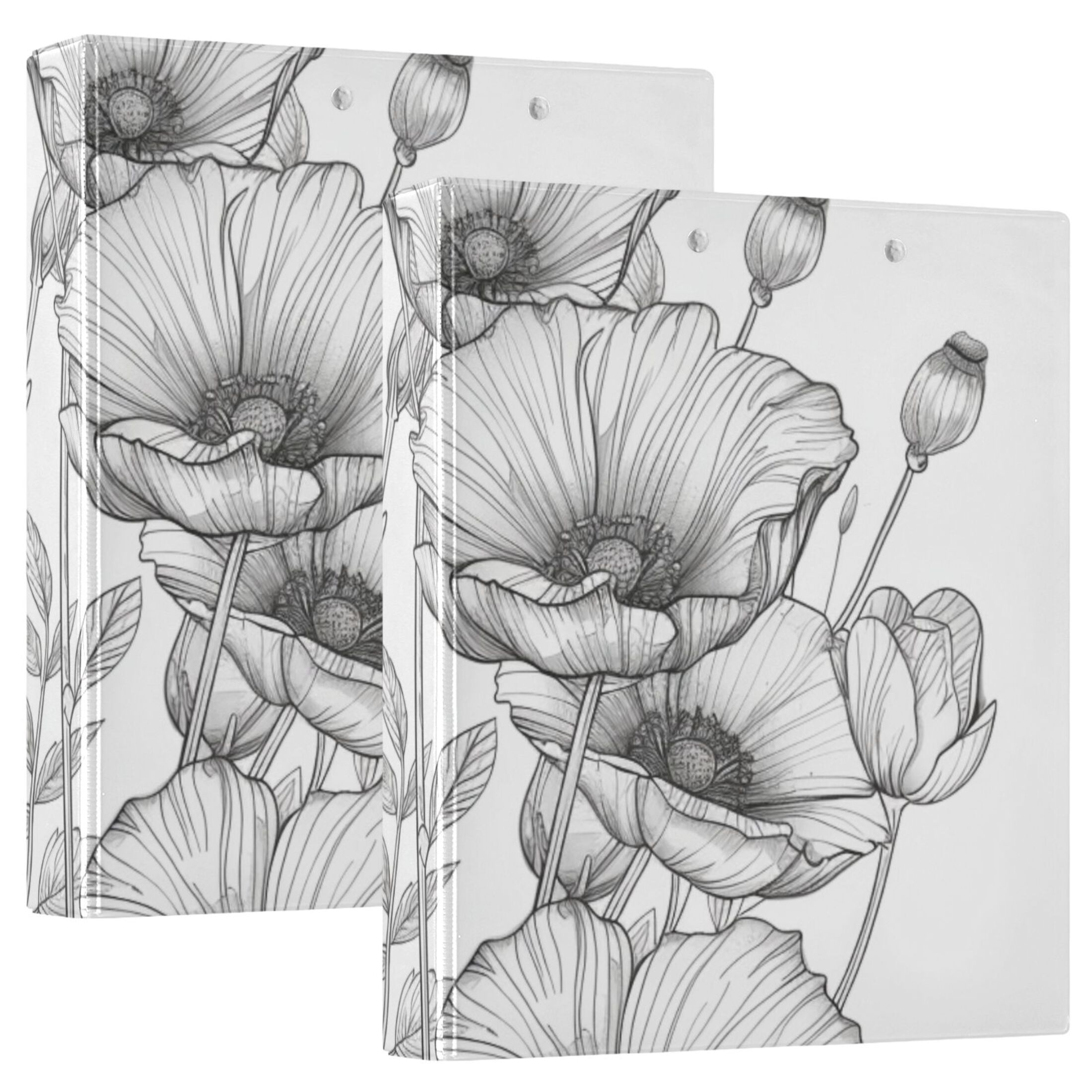 Line Flowers 3 Ring Binders 1.5 inch Hardcover File Folders with Interior Pockets A4 Size Organizer for School Office Hospital