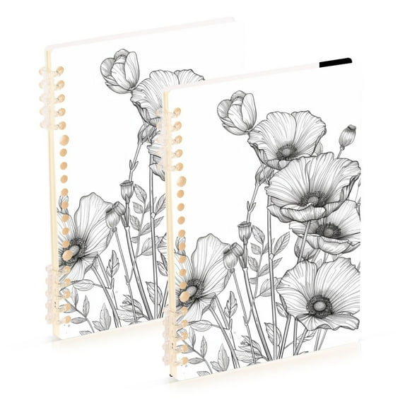 Line Flowers Ring Binder Notebook Journey Note Diary College Ruled Spiral Notebook Study Loose Leaf Paper A5 60 Pages