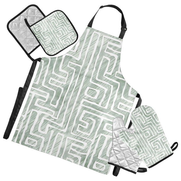 Line Graffiti 5 Pcs Kitchen Set Heat Resistant Oven Mitts and Non-Slip Pot Holders with Adjustable Cooking Apron
