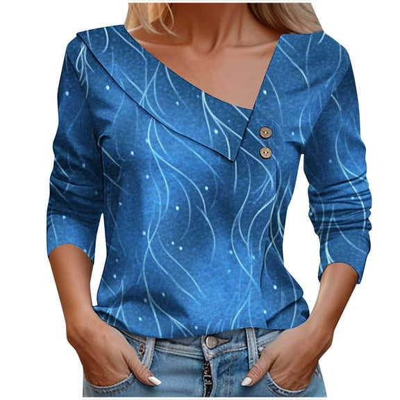Line Graphics Tops for Women Tie-Dye T-Shirts 3/4 Sleeve Tee Shirts Collared Button Down Tunic Blouses Lounge Dressy T Shirt Vacation Going Out Party Outfits Trendy 2025 Summer