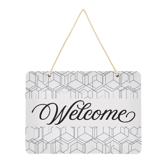 Line Hexagonal Texture Welcome Sign Front Door PVC 14x10 inch Hanger Hello Sign Farmhouse Wall Porch Home Outside Decor