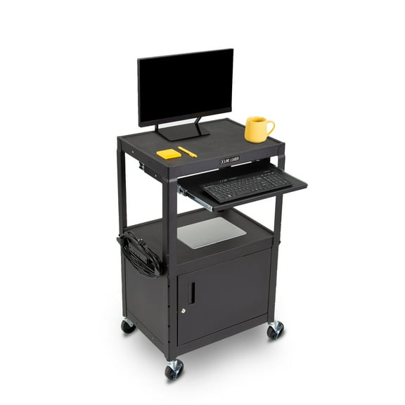 Line Leader AV Cart and Locking Cabinet - Includes Pullout Keyboard Tray, Easy Locking Wheels and Cord Management - Great for School and Office (42 x 24 x 18 / Black)
