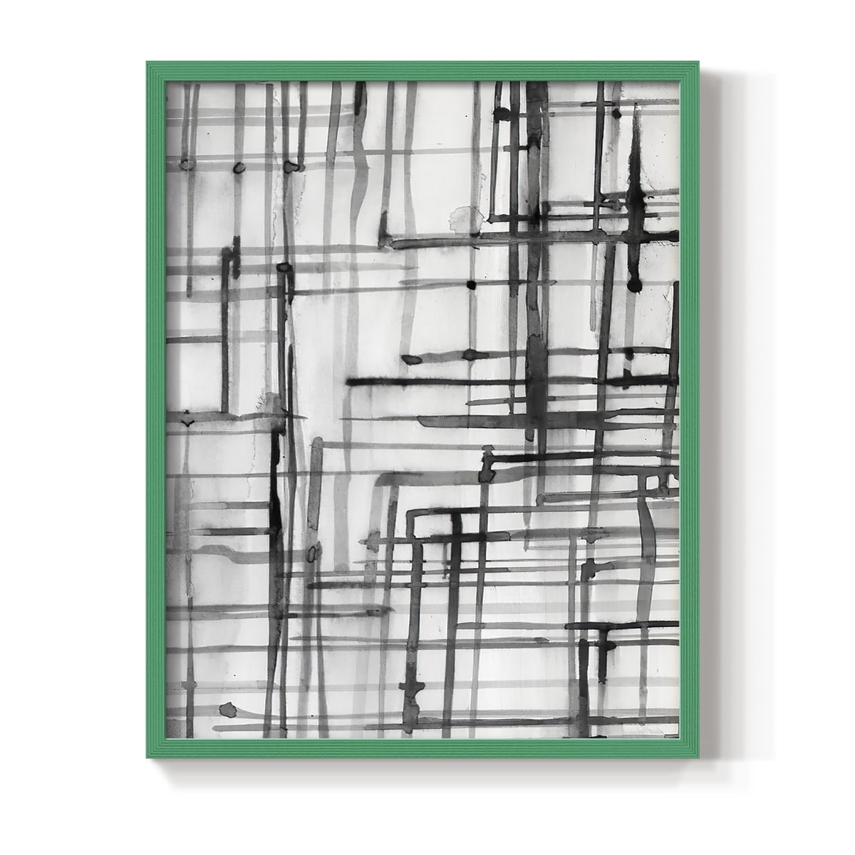 Line Meditation I in Green Solid Wood 11 x 14 Framed Print
