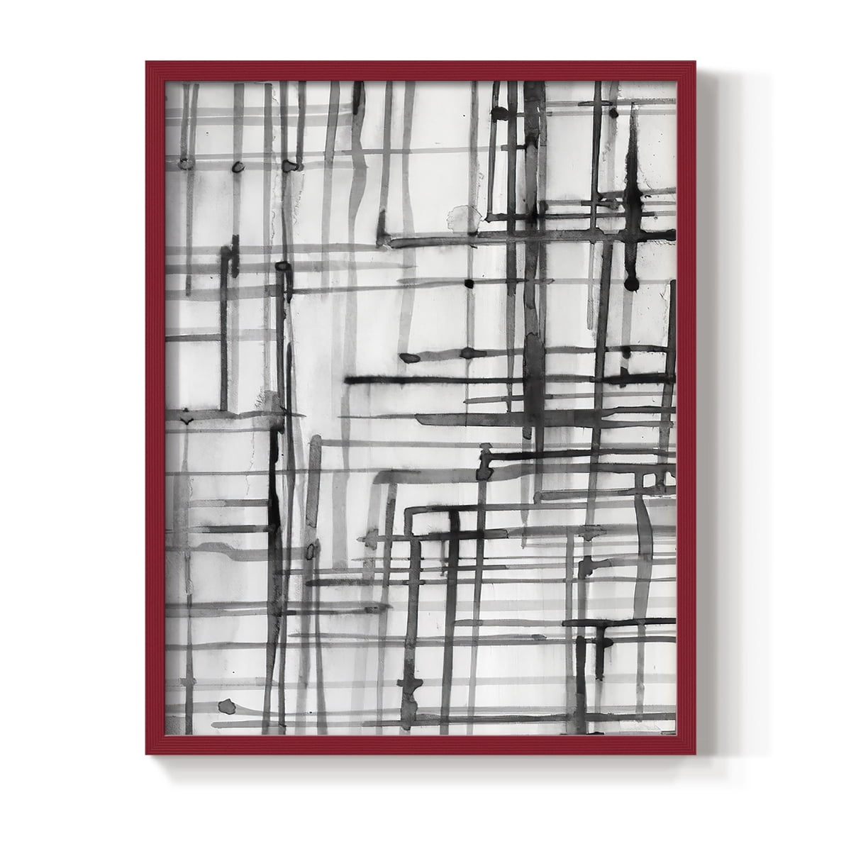 Line Meditation I in Red Solid Wood 11 x 14 Framed Print