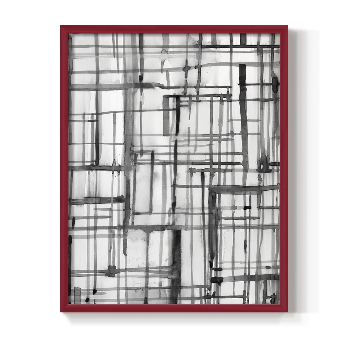 Line Meditation II in Red Solid Wood 11 x 14 Framed Print