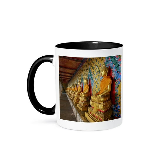 Line Of Buddhas, Wat Arun, Bangkok, Thailand-As36 Aje0099 - Adam Jones, 11oz Two-Tone Black Mug