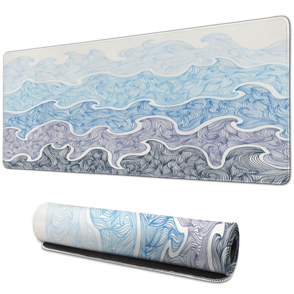 Line Of the Composition Of the Ocean Waves&nbsp;mousepad Gamingwaterproofnon Slip&nbsp;for Office Home Work GamingmousepadsRubber Base Mousepad with Stitched Edges 31.5x11.8inches