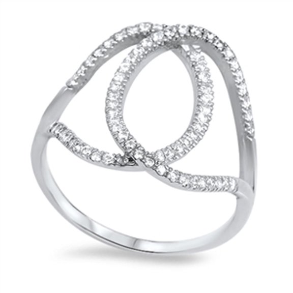 Line Open Clear Cubic Zirconia Ring .925 Sterling Silver Band White Jewelry Female Male Size 10