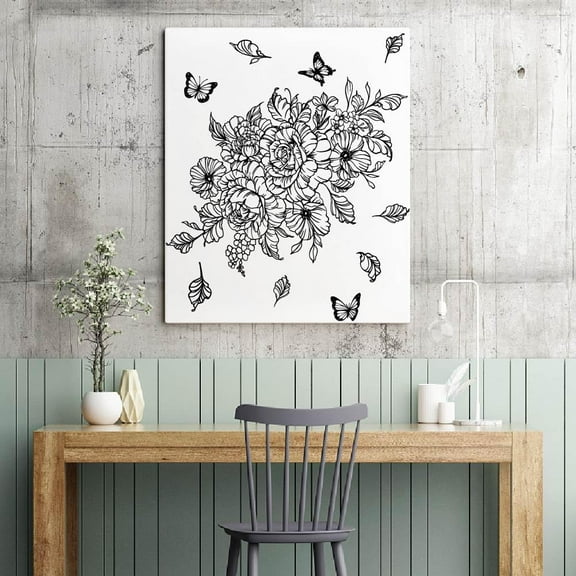 Line Peony Flowers Wall Sticker Black Flowers Wall Stickers Minimalist Style Wall Decal Removable Wall Stickers and Murals DIY Art PVC Wall Decal for House Decoration Colorful