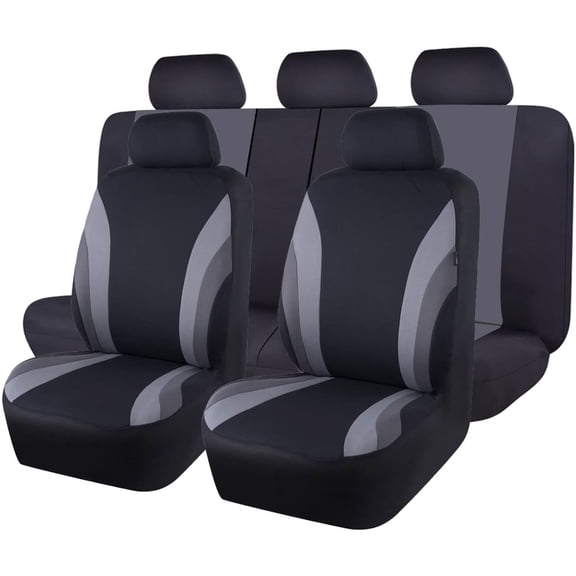 Line Rider Sporty Cloth 11PCS Universal Fit Car Seat Cover -100% Breathable with 5mm Composite Sponge Inside,Airbag Compatible,3zipper Bench(Full Set, Black and Gray)