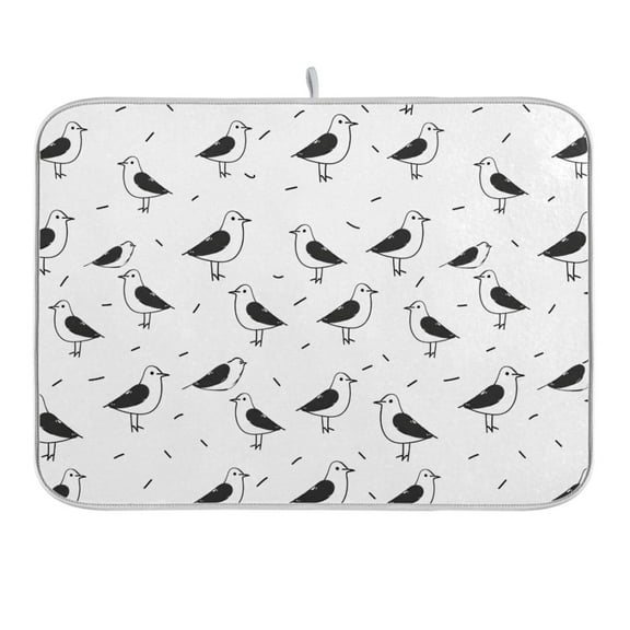 Line Seagull Bird Dish Drying Mat 16x18 Absorbent Microfiber Draining Rack Pad for Kitchen Counter Sink