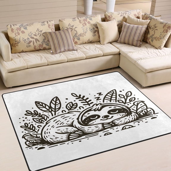 Line Sloth Sleeps Area Rug Washable 80 x 58 Floor Carpet Mat Non Slip for Bedroom Living Room Home Decor