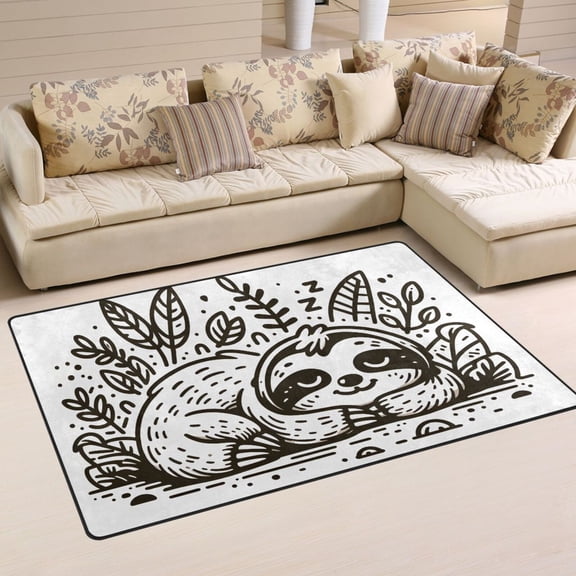 Line Sloth Sleeps Area Rug Washable Floor Carpet Mat 60 x 39 inch for Bedroom Living Room Kids Room Home Decor