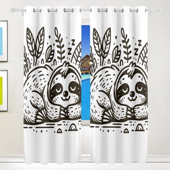 Line Sloth Sleeps Black Out Curtains 84 Inch Length for Bedroom Living Room Windows 2 Panels Set