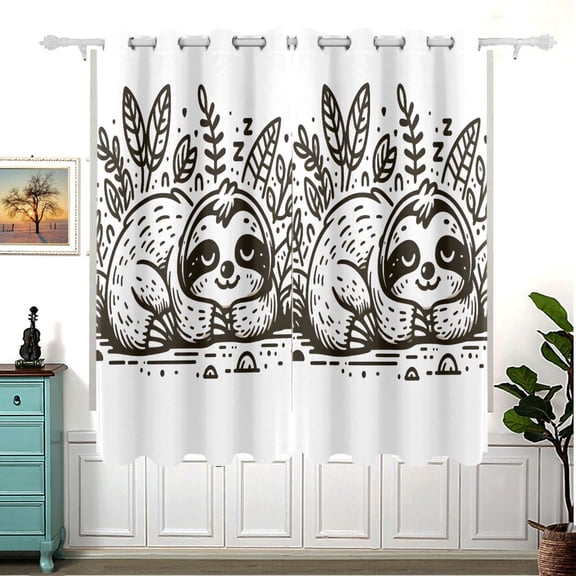 Line Sloth Sleeps Blackout Curtain Panels 63x55in Drapes Privacy Assured for Living room Bedroom Bathroom 2 panels set