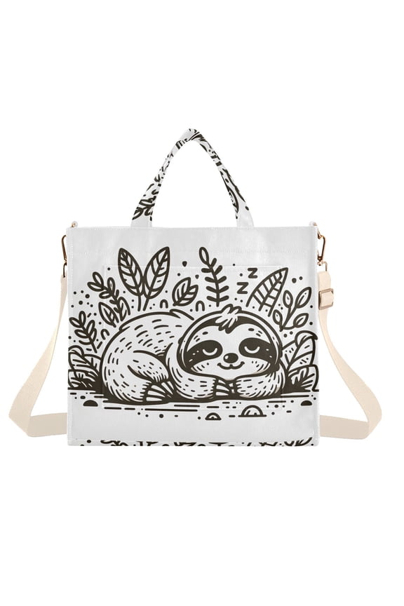 Line Sloth Sleeps Corduroy Tote Bag Handbag Large Messenger Bag Shoulder Crossbody Zipper Bag Purse