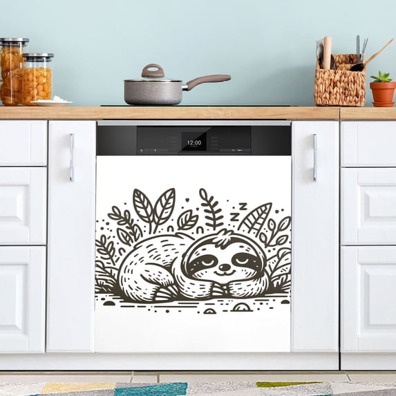 Line Sloth Sleeps Dishwasher Magnetic Covers Magnet Sticker Kitchen Decor Dishwasher Refrigerator Front Door Covers Decorative Magnetic 23" x 26"
