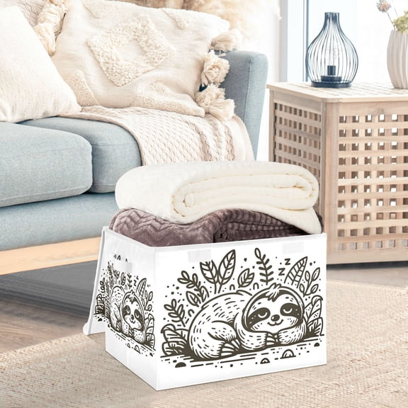 Line Sloth Sleeps Storage Basket Foldable Laundry Basket Shelf Kids Toy Storage Container Organizer with Handles