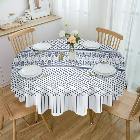 Line Texture Gradient Texture Blue Waterproof Tablecloth Table Decoration Round Table Cover for Kitchen Wedding Home Dining Room