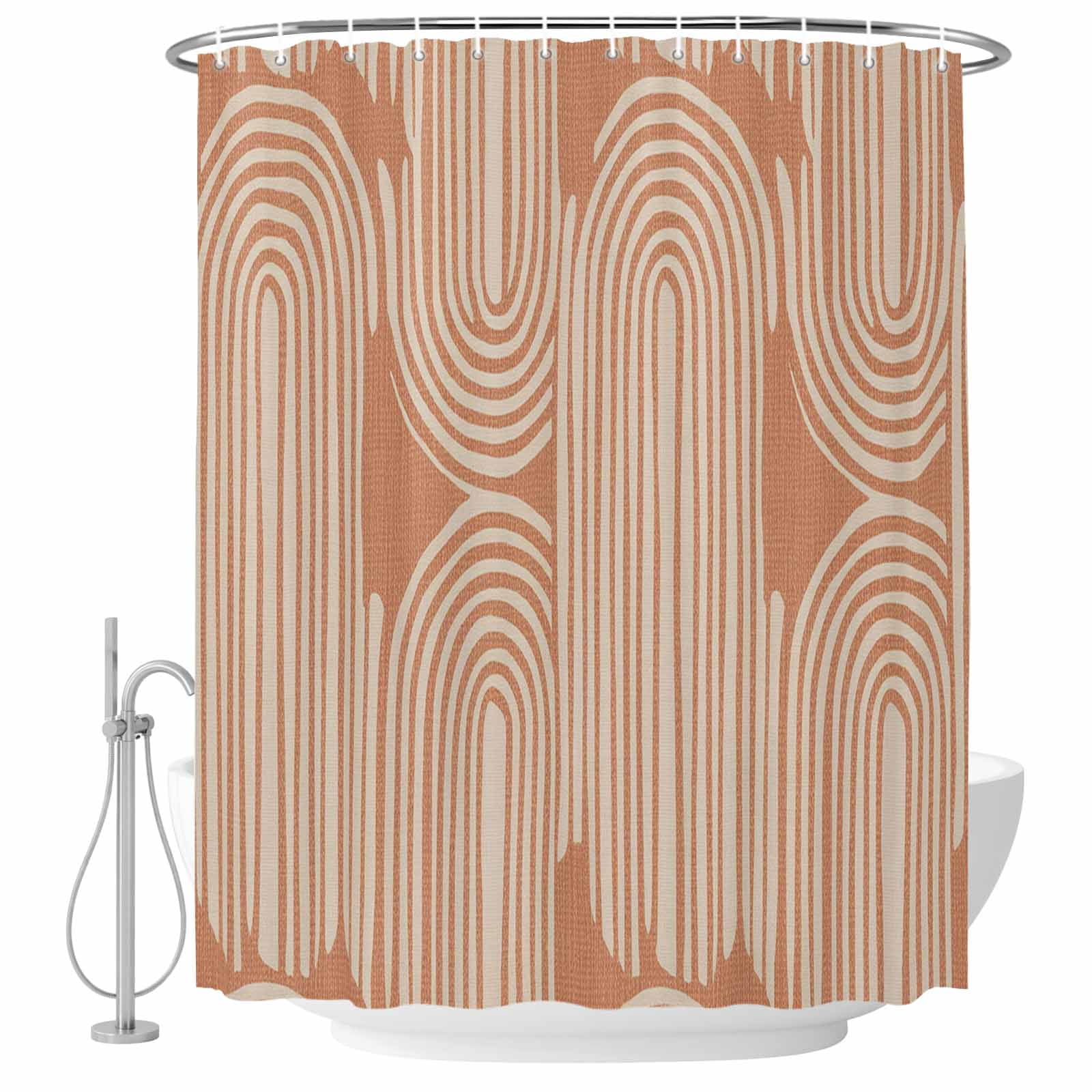 Line Texture Shower Curtain, Waterproof Shower Curtains for Bathroom, Orange Abstract Art Retro Washable Fabric Bathtub Curtain Set Bath Decor with 12 Hooks 72"x78"