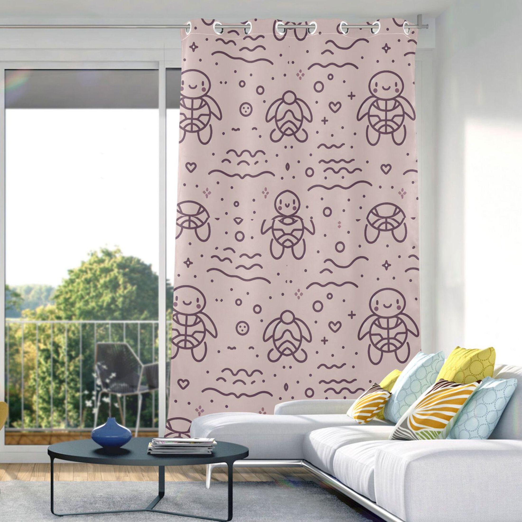 Line Turtle Heart Wave Blackout Curtains W82 x L42 1 Panel Window