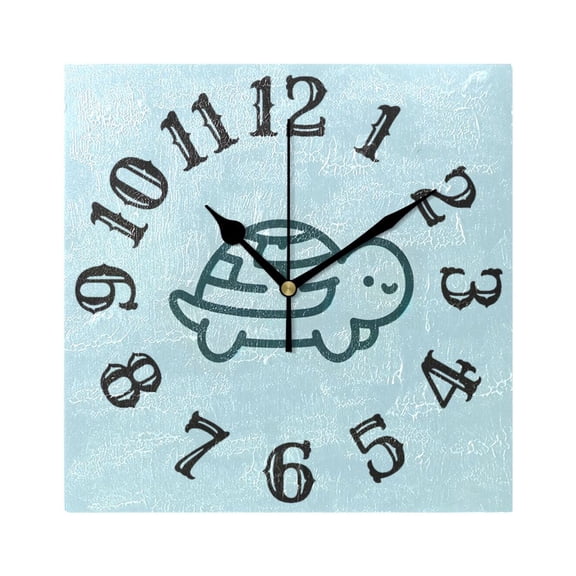 Line Turtle Wall Clock Square Silent Non Ticking Battery Operated Clock for Home Bathroom Kitchen Bedroom Living Room