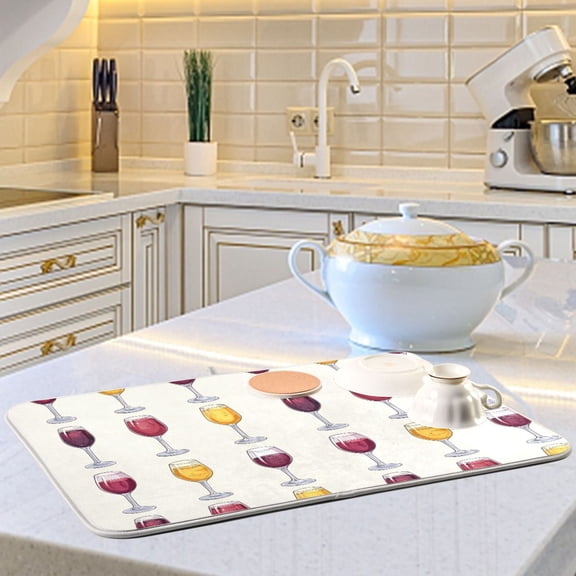 Line Wine Glass Dish Drying Mats for Kitchen Counter Absorbent Microfiber Coffee Pad